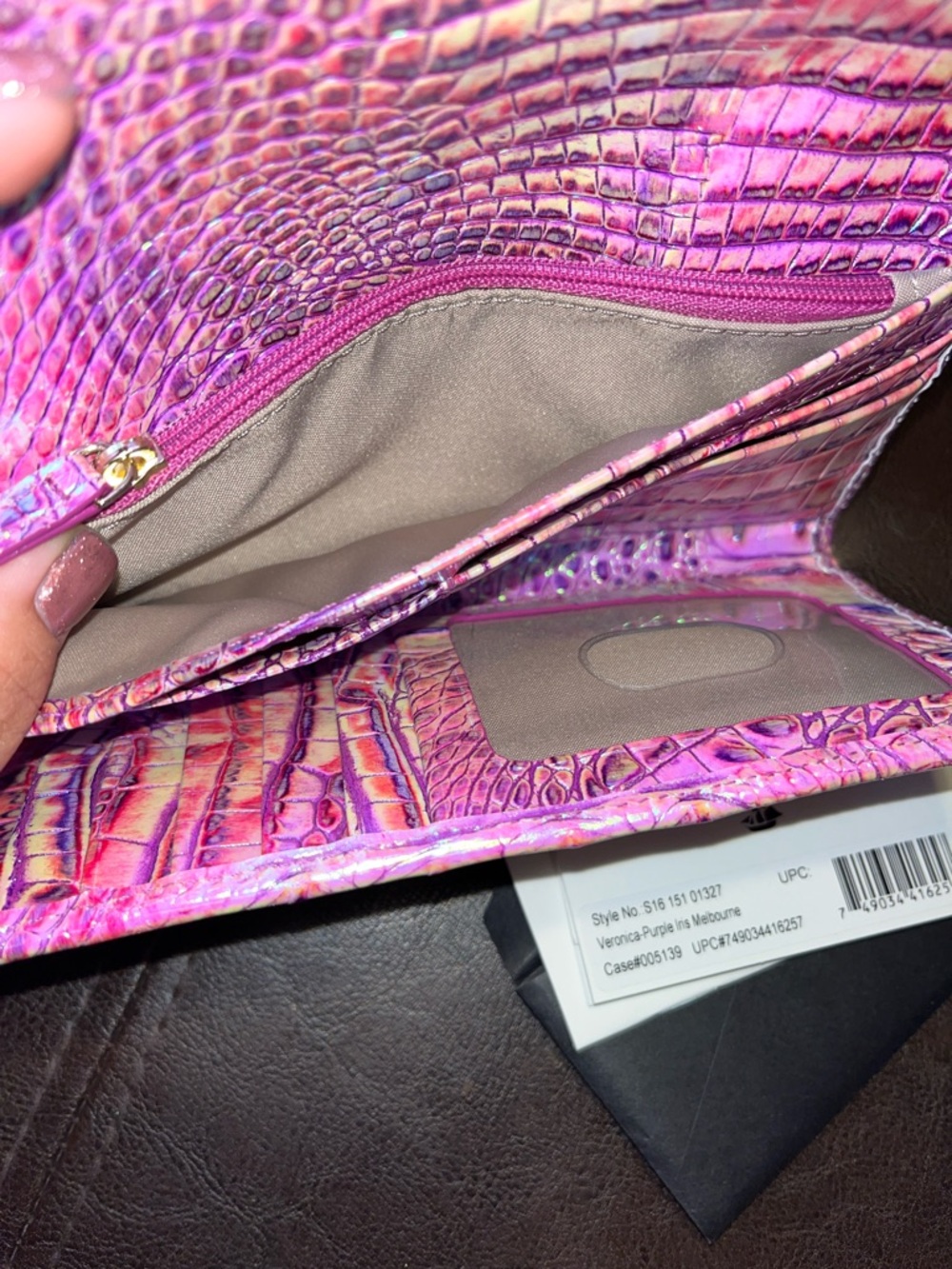 Brahmin Pink Iridescent Croc-Embossed Envelope Clutch wallet - Picture 10 of 15